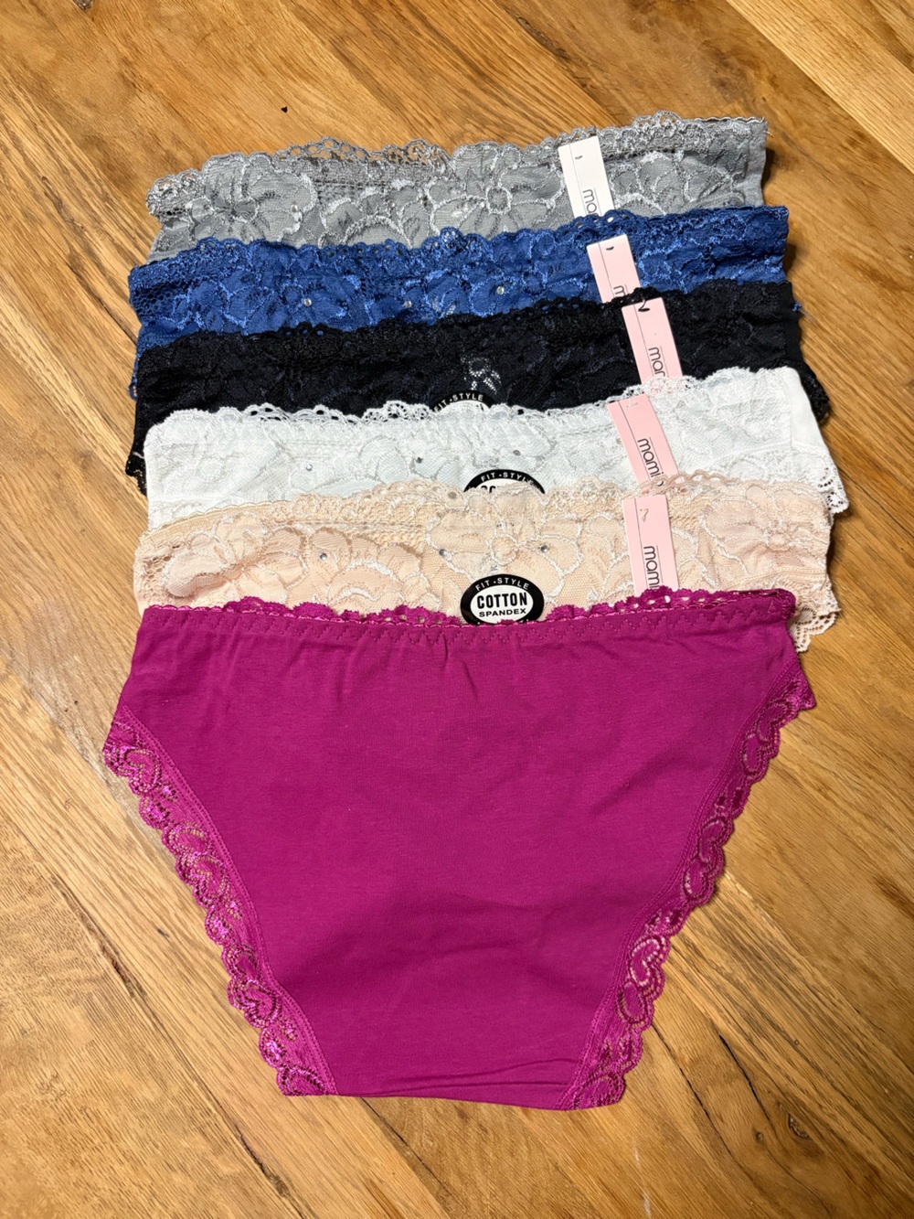 Mamia Lace Bikini Panties Set in Fuchsia, Beige, White, Black, Blue, Gray - Picture 2 of 3